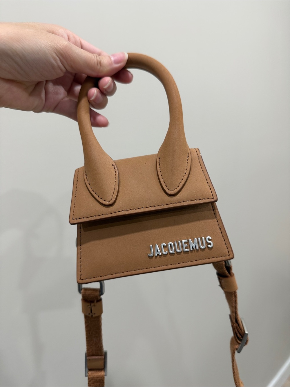 Jacquemus Tan Le Chiquito-inspired Mini Top-Handle Bag with Silver Logo